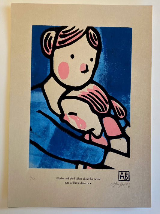Andreas Brekke: Mother and child talking about the current state of liberal democracy